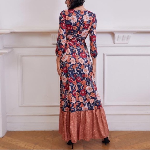 Boho High Low Ruffled Hem Floral Maxi Dress - Picture 4 of 4